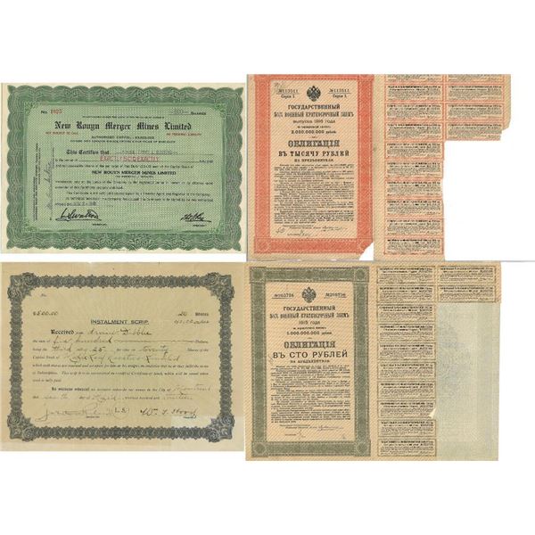 Russia 1916 Bond & Ontario Mines 1948 Share Certificate