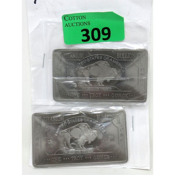 2 x 1 Oz .999 Fine Titanium Buffalo Bars