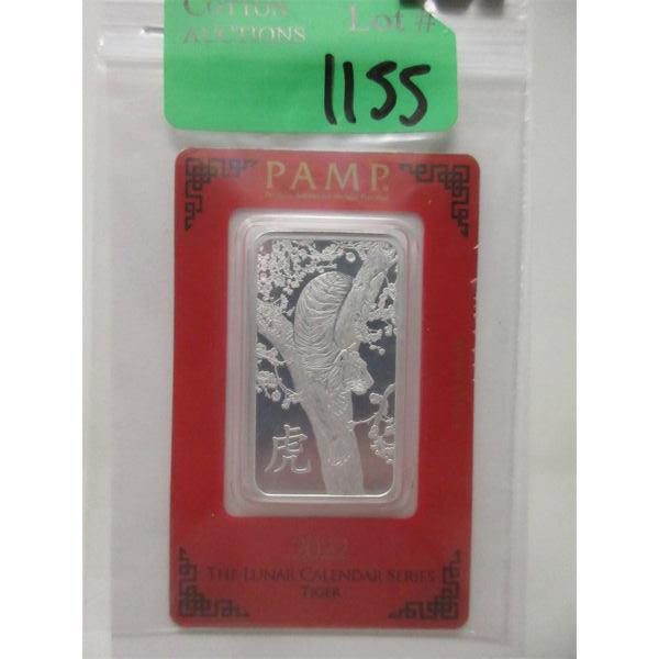 1 Oz .999 Silver 2022 PAMP Suisse Year of the Tiger Bar