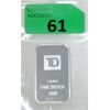 Image 1 : 1 Oz .999  Silver TD Bank Investor Bar 