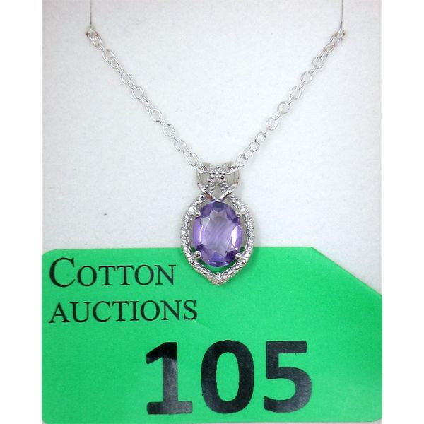 Amethyst & Diamond Sterling Silver Pendant