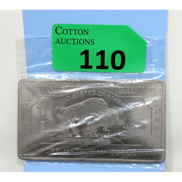 1 Oz. .999 Titanium USA Buffalo Investor Bar 