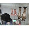 Image 1 : Riding Helmet, Figurine, & Pair of 12" Metal Vases