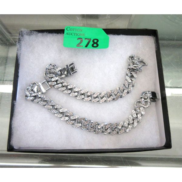 2 New Crystal Studded Curb Link Bracelets