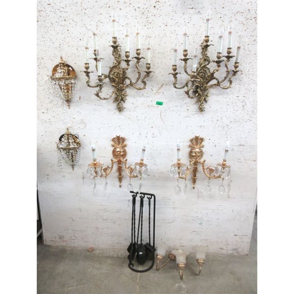 Fireplace Tools & 7 Assorted Light Fixtures