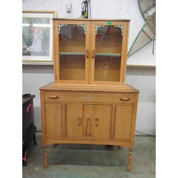 Vintage Wood Sideboard with Attached Hutch