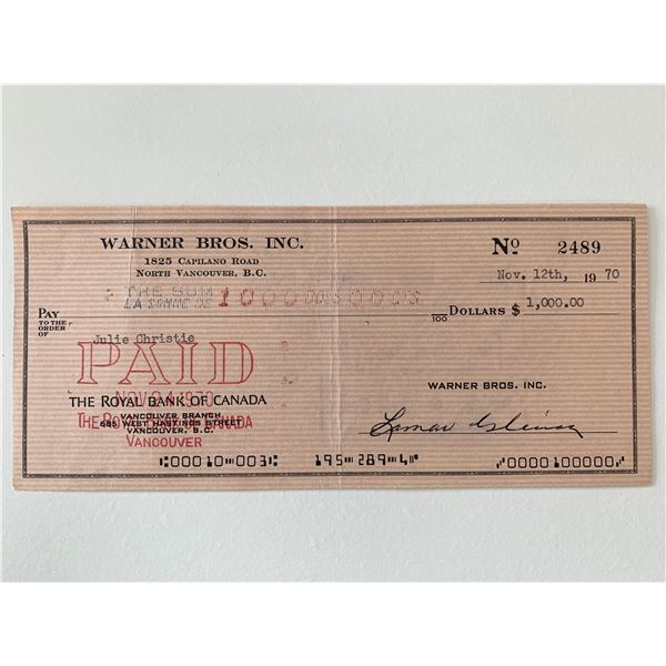 Julie Christie signed check
