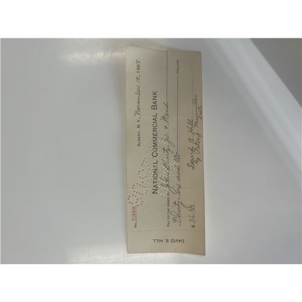 Former Governor of New York David B. Hill 1908 signed check