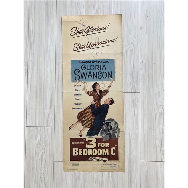 3 for Bedroom "C" original 1952 vintage insert  movie poster