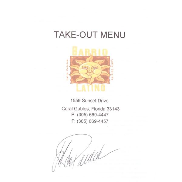 Jorge Posada signed menu