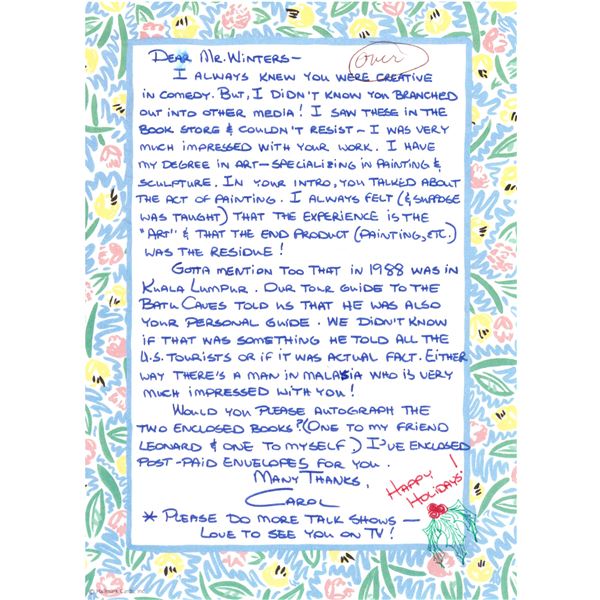 Jonathan Winters signed personal letter