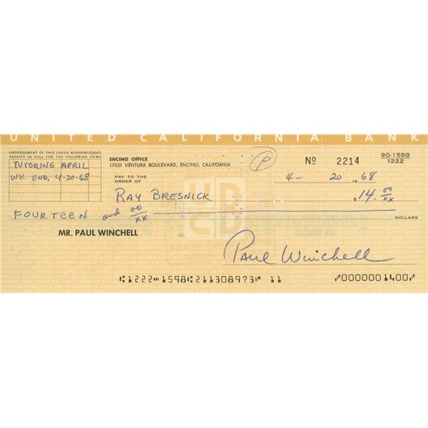 Paul Winchell signed check