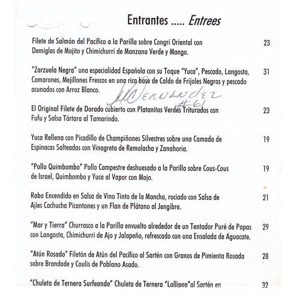 Livan Hernandez signed menu