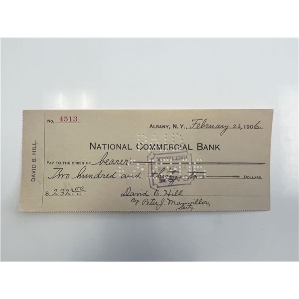 Governor of New York David B. Hill 1906 check