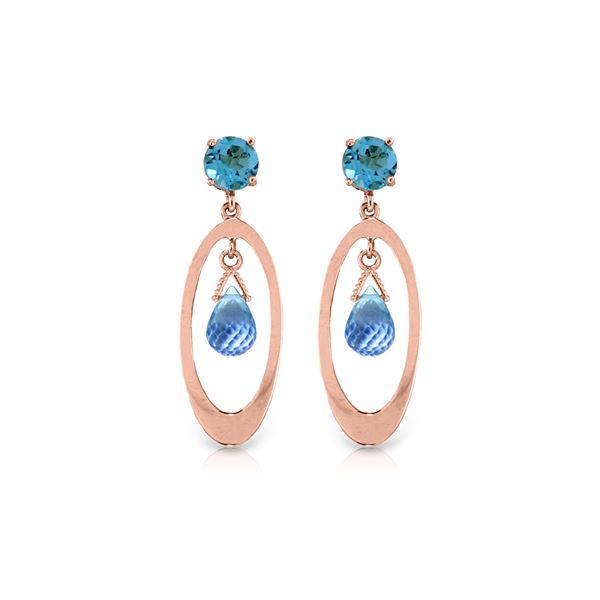 Genuine 2.4 ctw Blue Topaz Earrings 14KT Rose Gold - REF-39H3X