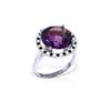 Genuine 6.2 ctw Amethyst, White & Black Diamond Ring 14KT White Gold - REF-91W8Y