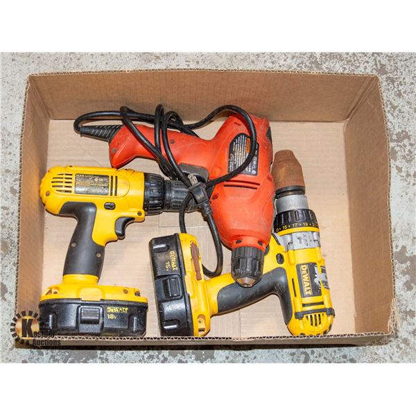 DEWALT + BLACK & DECKER DRILLS (LOT OF 3)