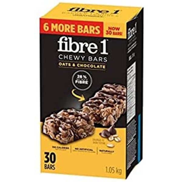 NEW CASE OF 30 FIBRE 1 CHEWY OATS & CHOCOLATE BARS