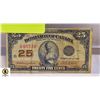 Image 2 : 1923 SHINEPLASTER 25 CENT CANADA NOTE