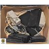 BOX OF TV REMOTES, TV BOXES, MOTEM ETC