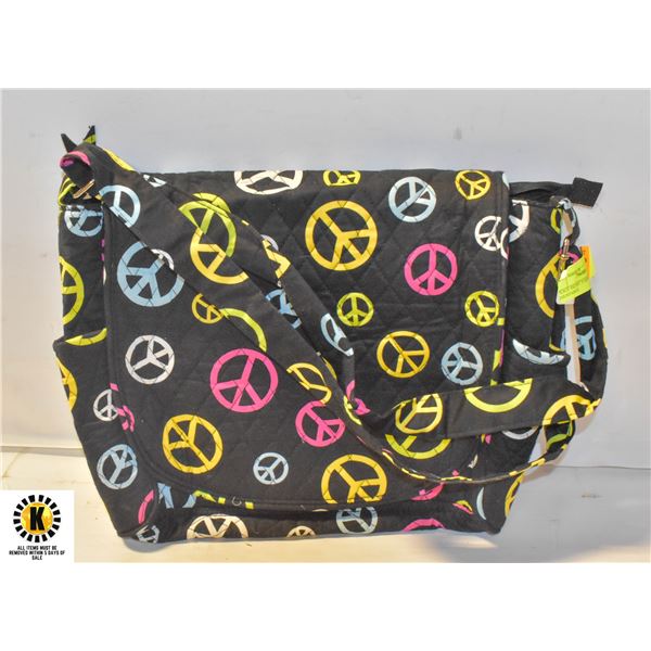 "PEACE SIGNS" FABRIC PURSE WITH ADJUSTABLE