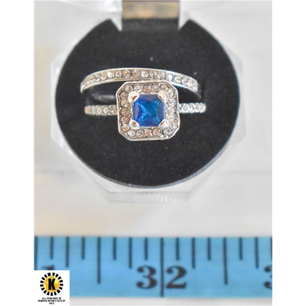 2 PC WEDDING SET WITH SAPPHIRE BLUE CENTER