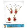 Image 1 : EARRING, NECKLACE AND RING SET WITH RUBY