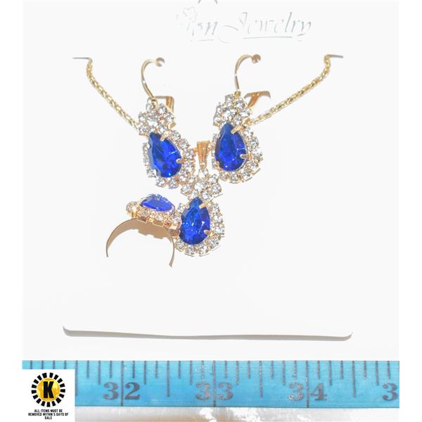 EARRING, NECKLACE AND RING SET WITH SAPPHIRE