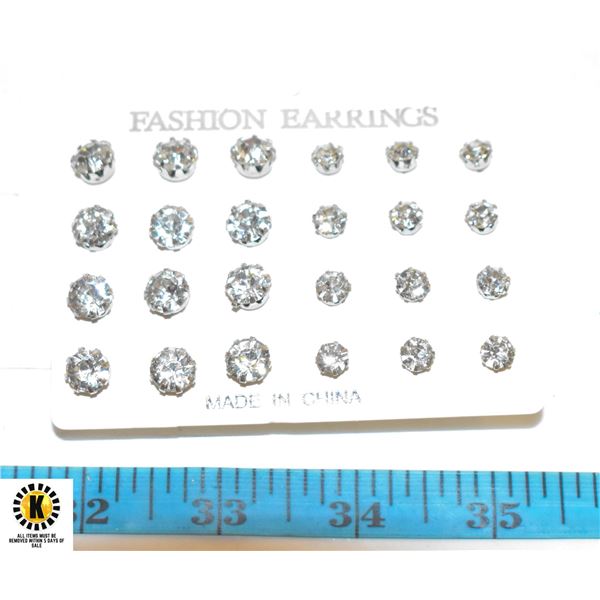 12 PAIR SOLITAIRE EARRINGS IN 2 SIZES