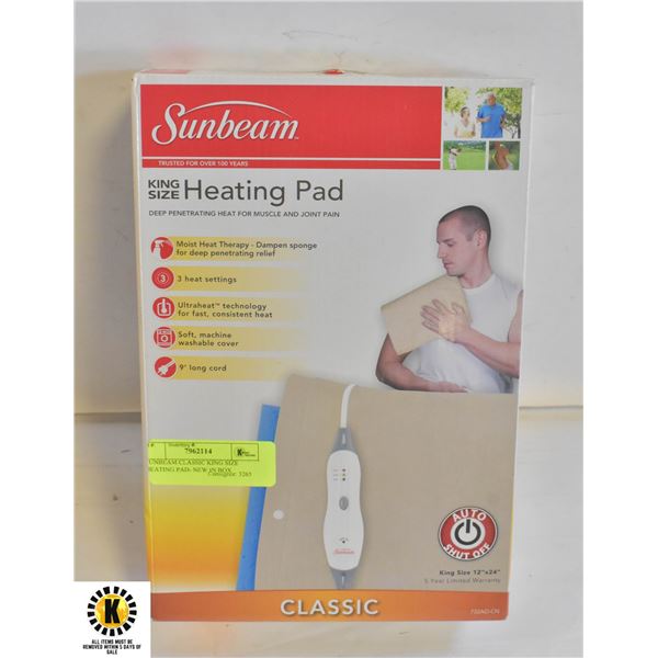 SUNBEAM CLASSIC KING SIZE HEATING PAD- NEW IN BOX