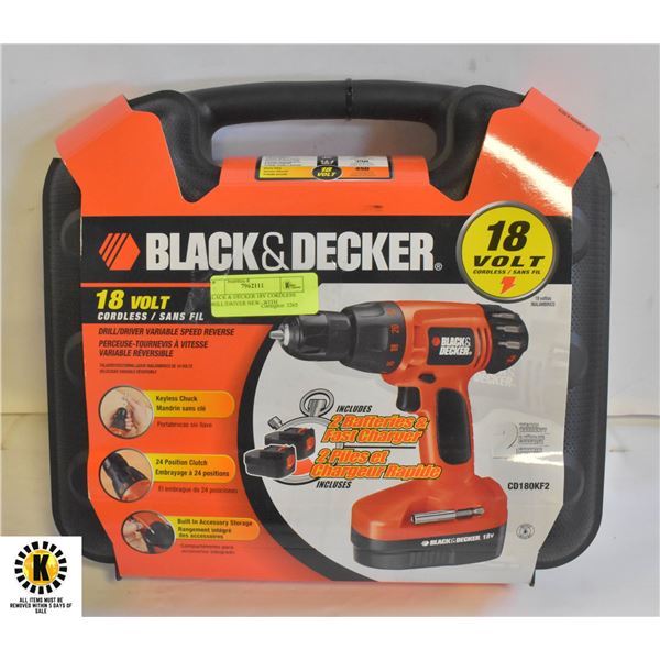 BLACK & DECKER 18V CORDLESS DRILL/DRIVER NEW- WITH