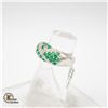 Image 2 : BZ601-15 SILVER EMERALD AND WHITE TOPAZ RING
