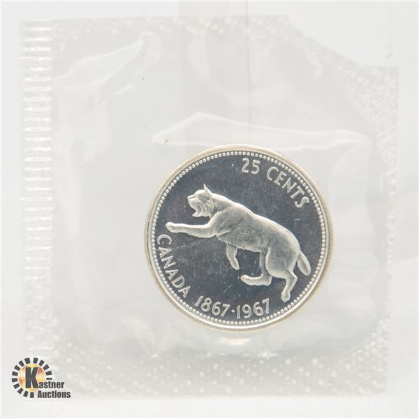 1967 SILVER CANADA BOBCAT 25 CENT COIN