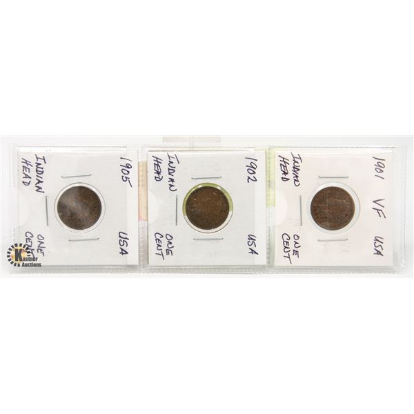 LOT OF 3 INDIAN HEAD CENTS