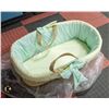 Image 1 : NEW WICKER STYLE MINT & YELLOW BABY BASSINET