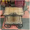 WICKER AND WROUGHT IRON 4 WHEEL CART