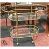 Image 1 : BRASS AND GLASS 2 TIER CART ON WHEELS 36X15X32