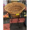 WICKER BASKET BOWL ON WROUGHT IRON STAND