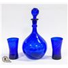 Image 1 : VINTAGE COBALT BLUE ARTGLASS DECANTER SET