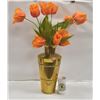 Image 1 : LARGE BRASS FLOOR VASE WITH SILK TULIP