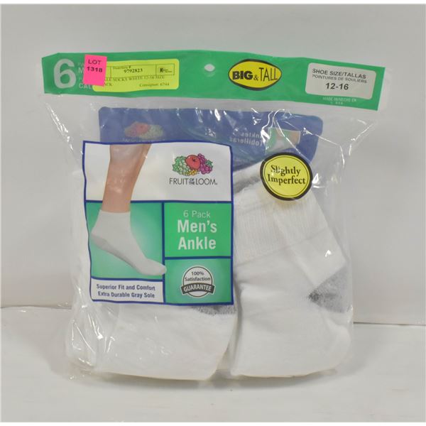 ANKLE SOCKS WHITE 12-16 SIZE 6-PACK