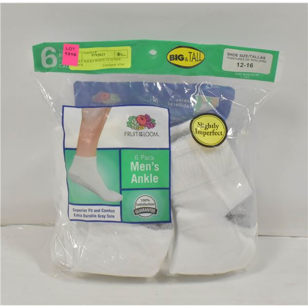 ANKLE SOCKS WHITE 12-16 SIZE 6-PACK