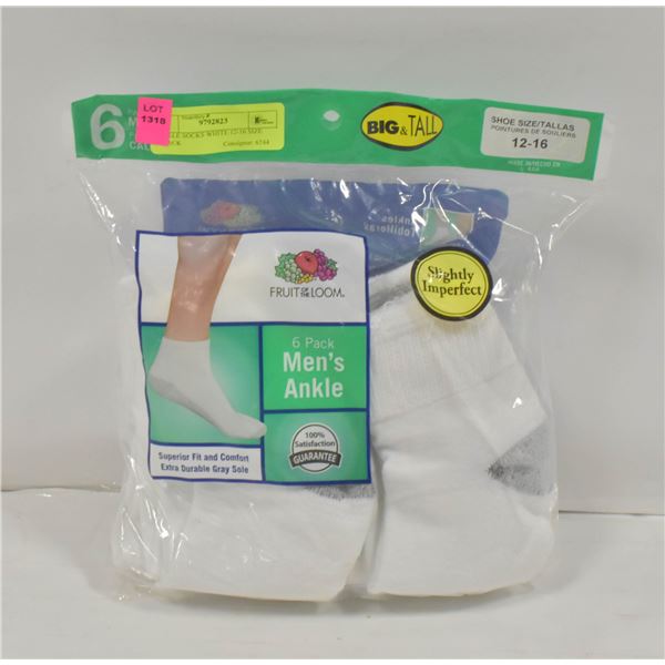 ANKLE SOCKS WHITE 12-16 SIZE 6-PACK