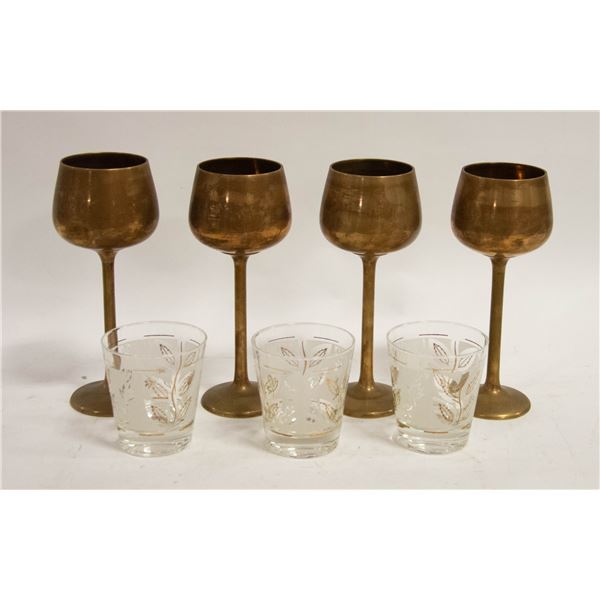 FLAT OF BRASS GOBLETS & MORE