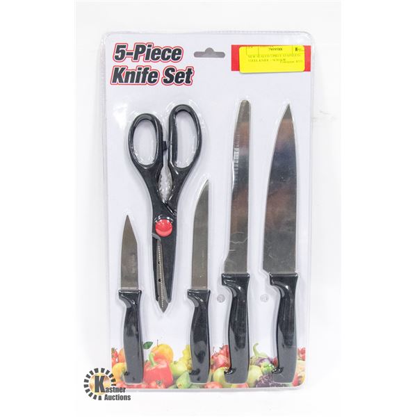 NEW SEALED 5 PIECE STAINLESS STEEL KNIFE + SCISSOR