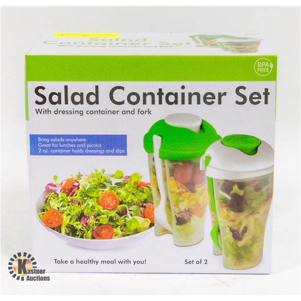 NEW SEALED 2 PACK SALAD CONTAINER SET W/2 FORKS &