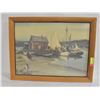 Image 1 : FRAMED OCEAN SIDE HARBOUR BOAT 20" X 27" SIGNED