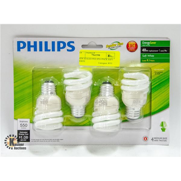 NEW SEALED PHILIPS 4 PACK SOFT WHITE