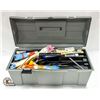 Image 1 : TOOLBOX WITH ARTIST'S SUPPLIES. BRUSHES + ACRYLIC