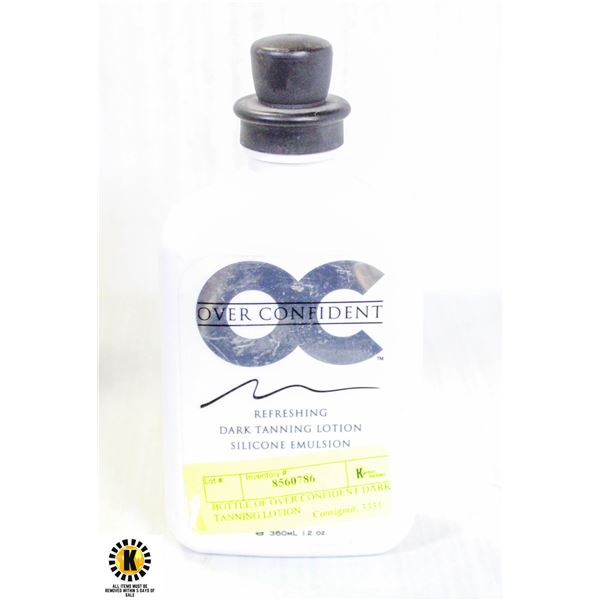 BOTTLE OF OVER CONFIDENT DARK TANNING LOTION